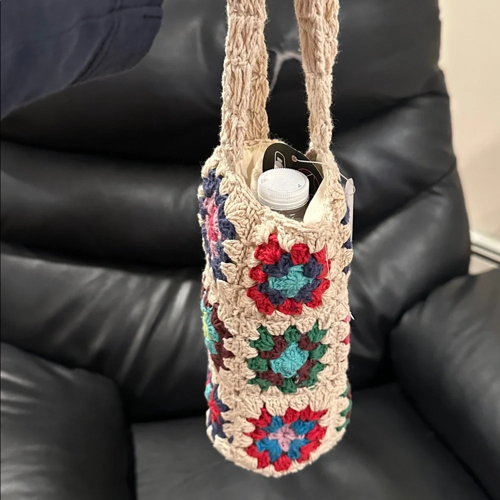 Crocheted Multicolor Crossbody Bottle Holder Cotton Bag